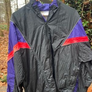 Vintage 80s Black Windbreaker with Purple and Red Accents